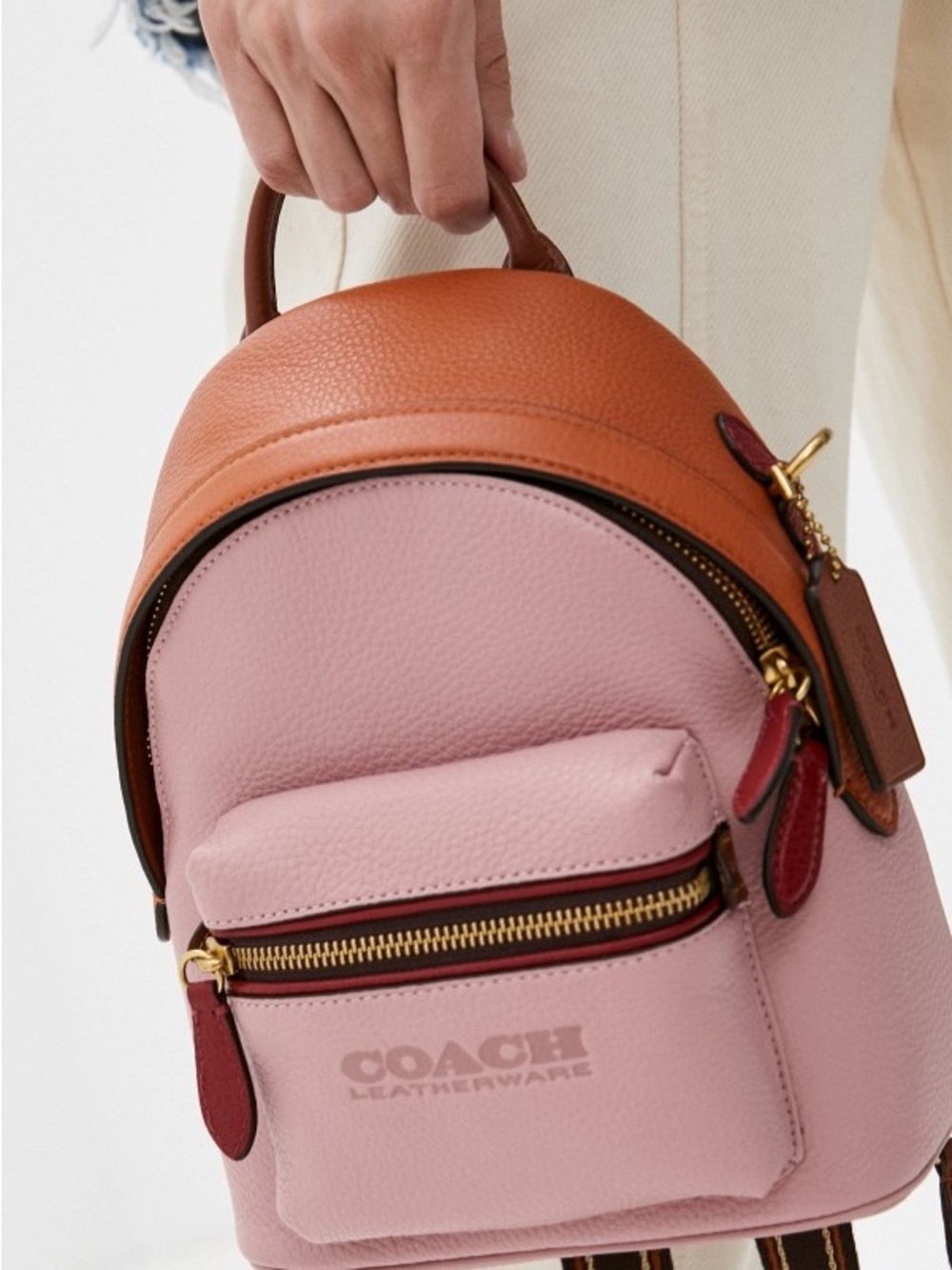 Coach Pink Leather Mini Backpack with Brown Mesh Back - Picture 5 of 5